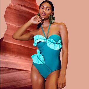 Andrea Iyamah Turquoise Blue Tanaka One Piece Swimsuit Size XXL US 14-16 NWT